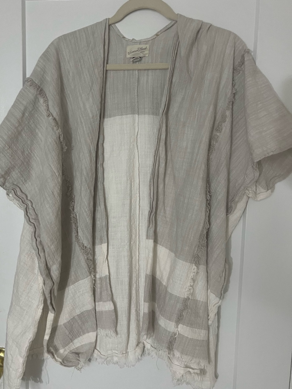 Universal Thread Neutral Beige and Cream Striped Open Kimono Cardigan